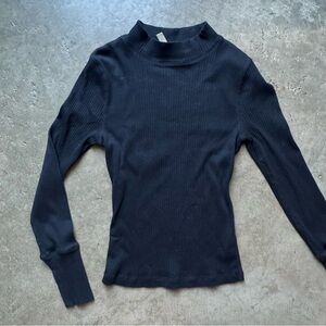Free People Black Ribbed Long Sleeve Top